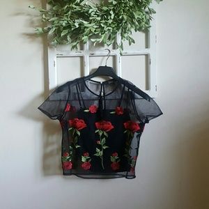 Tops - New w/o Tags - Blouse with Floral Overlay Tops - New w/o Tags - Blouse with Floral Overlay
